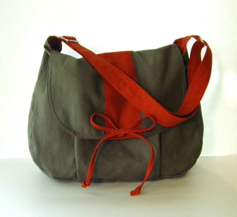 Grey Canvas Messenger bag, School Bag, Diaper Bag, Crossbody bag, Laptop bag, Women bag with bow DIANA image 1