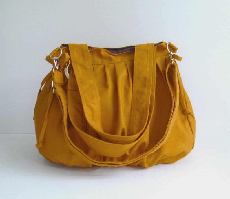 Mustard canvas cross body bag, diaper bag w adjustable strap, gift for her, messenger bag, travel hobo shopping bag, everyday bag Pumpkin image 3