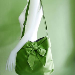 Pear Green Canvas Bag, women messenger bag, everyday bag with bow, crossbody bag, travel bag, gift for her JESSICA image 3