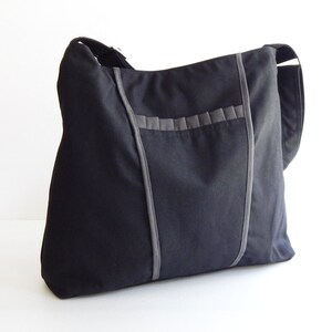 Black Canvas Bag, messenger bag, crossbody bag with pleats, everyday bag, women canvas bag, zipper closure bag, gift for her Gail image 2
