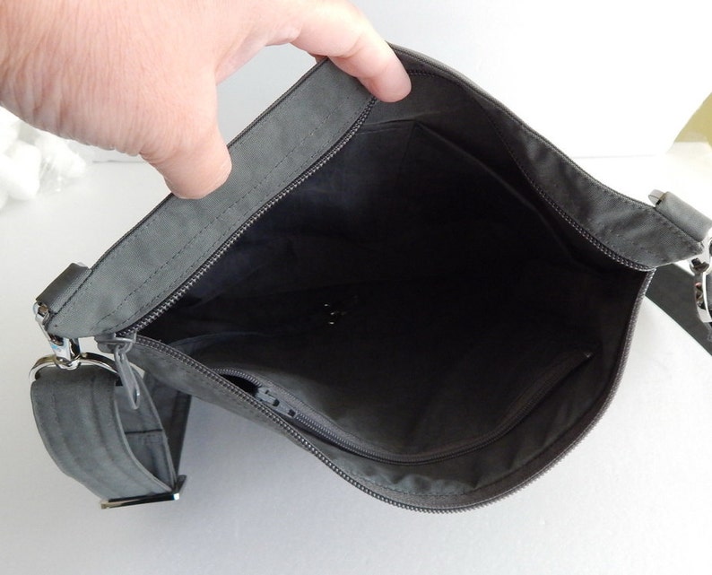 Grey Water Resistant Nylon Messenger Bag, Crossbody bag, light weight bag, adjustable strap bag, Travel bag, Women bag, gift for her JOY image 4