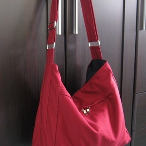 Maroon Cotton Twill Hobo Bag w Adjustable Strap, crossbody bag, women messenger bag, diaper bag, carry all travel bag, shoulder bag Carmen image 2