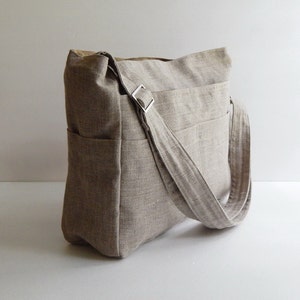 Natural Color Linen messenger bag, crossbody bag, everyday bag, zipper closure bag, gift for her, shoulder bag, made to order bag MELANIE image 2