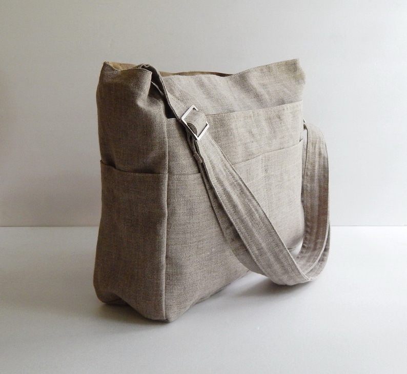 Natural Color Linen messenger bag, crossbody bag, everyday bag, zipper closure bag, gift for her, shoulder bag, made to order bag MELANIE image 2