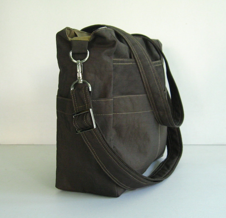 Chocolate Brown Water-Resistant nylon bag, tote, shoulder bag, everyday bag, messenger bag, many pockets bag, travel bag Tracy image 3