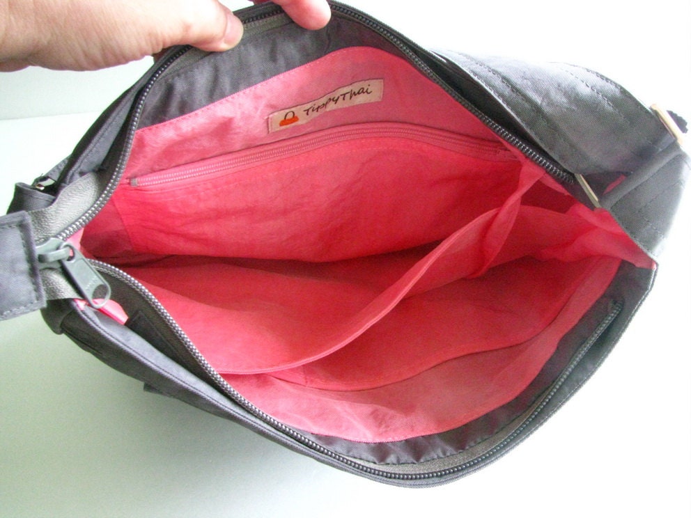 Grey Water Resistant Nylon Messenger Bag - Shoulder Bag