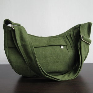 Sac vert forêt en chanvre pur, sac à bandoulière, sac messager, sac de voyage, sac de tous les jours pour femme, sac léger, sac à bandoulière - SMILEY