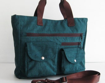 Dark teal Water Resistant Nylon Bag, messenger bag, women tote, laptop bag, zipper closure bag, work bag, everyday bag, travel bag - CLAIRE