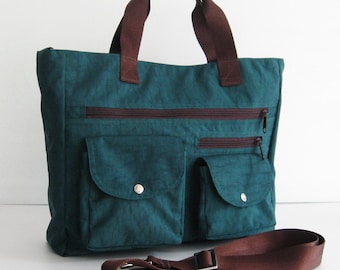 Dunkelblaue Wasserdichte Nylon Tasche, Umhängetasche, Damen Tasche, Laptop Tasche, Reißverschlusstasche, Arbeitstasche, Alltagstasche, Reisetasche - CLAIRE