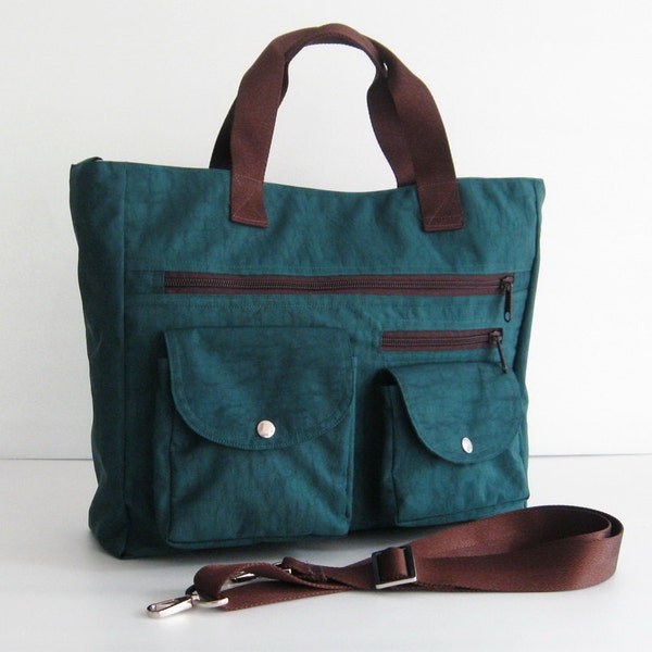 Borsa in nylon resistente all'acqua verde acqua scuro, borsa a tracolla, borsa da donna, borsa per laptop, borsa con chiusura a cerniera, borsa da lavoro, borsa per tutti i giorni, borsa da viaggio - CLAIRE