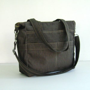 Sac en nylon résistant à l'eau marron chocolat, fourre-tout, sac à bandoulière, sac de tous les jours, sac messager, sac de nombreuses poches, sac de voyage - Tracy