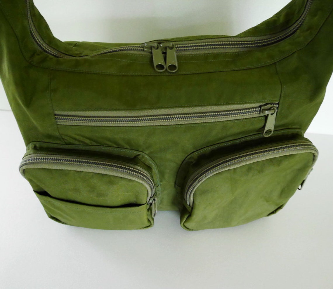 Dark Olive Water Resistant Nylon Messenger Bag Women Diaper Etsy