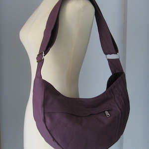 Sac en toile prune avec fermeture à glissière - sac à bandoulière pour femme, sac à bandoulière, sac messager, sac de voyage, sac léger de tous les jours - SMILEY