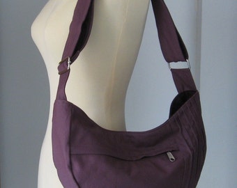 Plum Canvas Bag with zipper closure - women shoulder bag, Crossbody bag, Messenger bag, Travel Bag, everyday light weight bag  - SMILEY