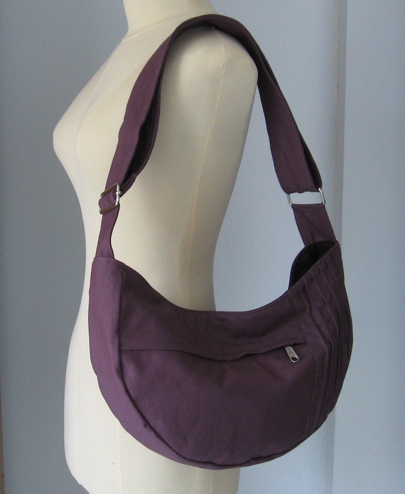 Plum Canvas Bag With Zipper Closure Women Shoulder Bag, Crossbody