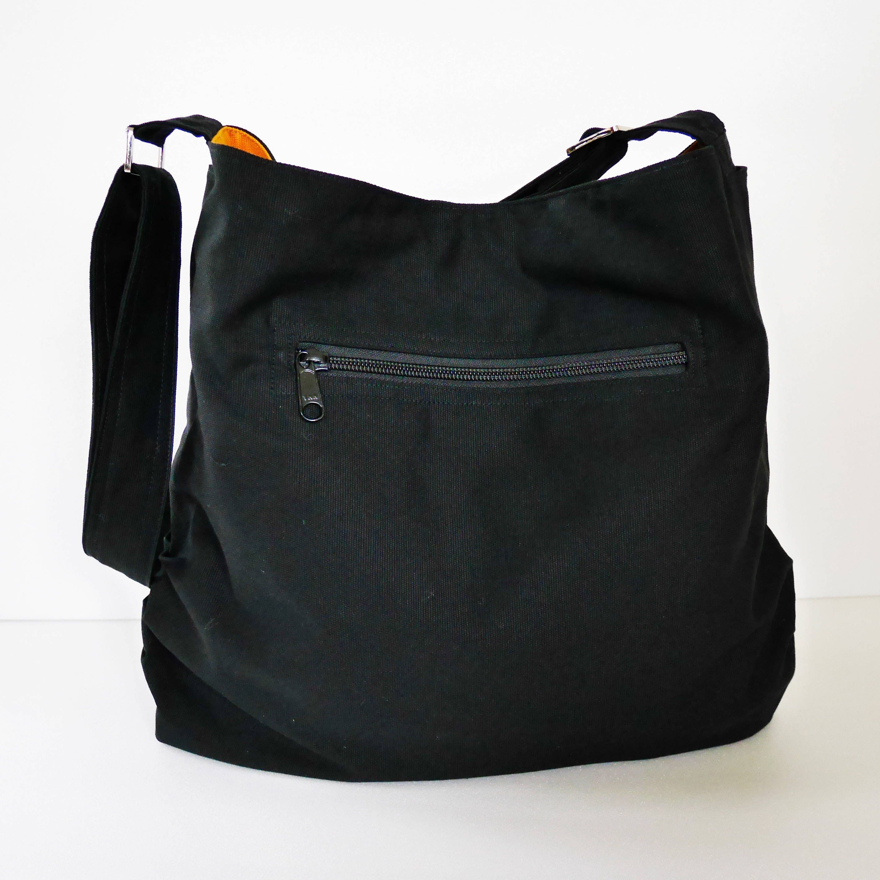 Black Canvas Messenger Bag Tote Handbag Diaper Bag Purse Etsy