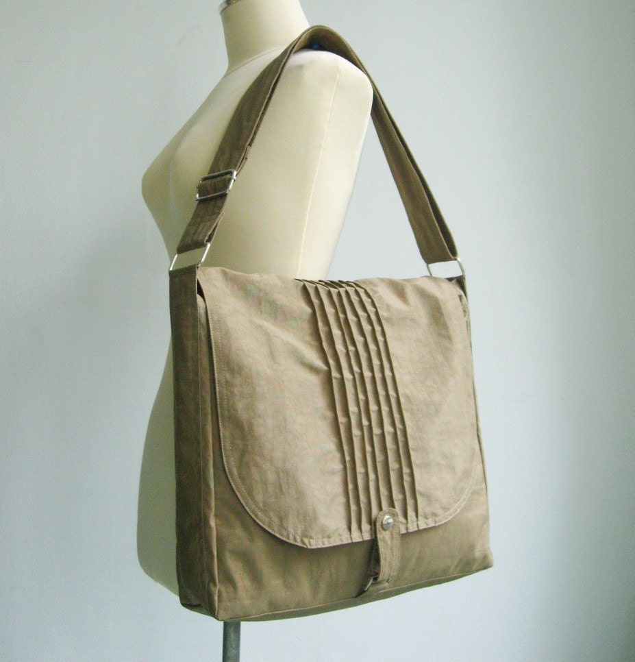 Khaki Water Resistant Messenger Bag school bag tote cross | Etsy