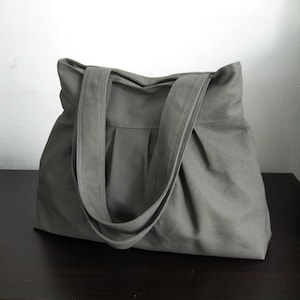 Sac à plis en toile grise - Double bretelles, sac à langer, sac à bandoulière, fourre-tout, sac de tous les jours, sac de transport en toile pour femme, sac léger - avril