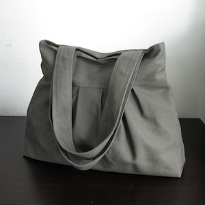 Grey Canvas Pleats Bag - Double Straps, diaper bag, shoulder bag, tote, everyday bag, women canvas carry all bag, light weight bag - April