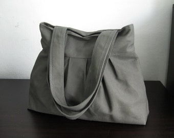 Graue plissierte Baumwoll-Einkaufstasche - Leichte Alleskönnertasche - APRIL
