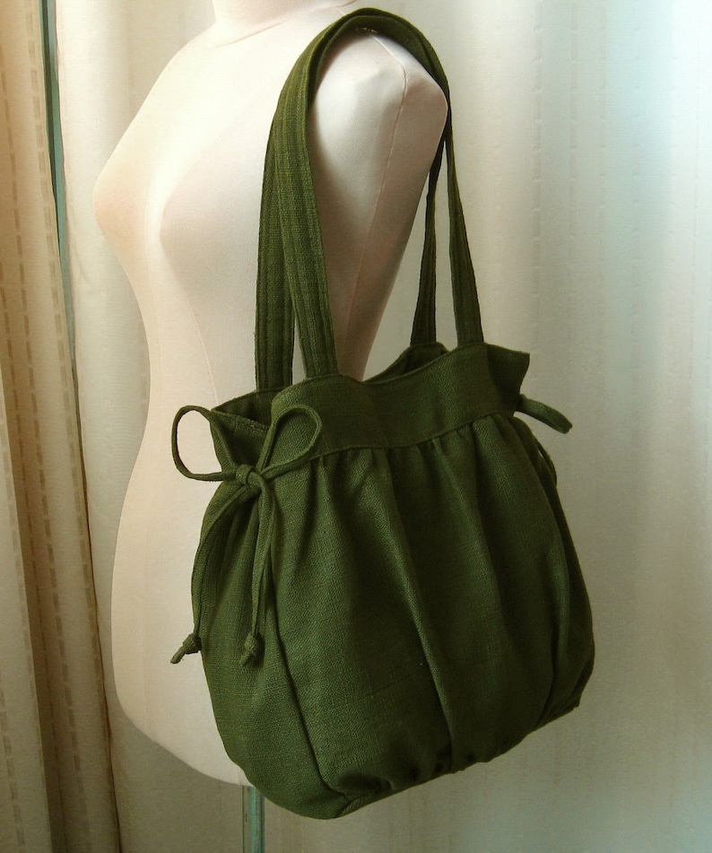 Forest Green Hemp Bag, women purse, tote, everyday bag, work bag, shoulder bag, carry all bag, natural fiber bag, light weight bag MANDY image 2