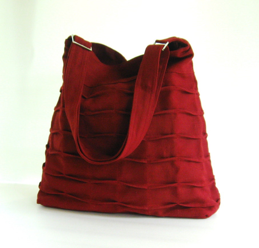 Sale Deep Red Hemp/Cotton Bag diaper bag tote pleats Etsy
