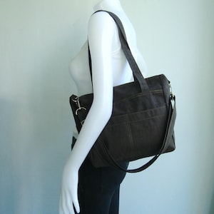Chocolate Brown Water-Resistant nylon bag, tote, shoulder bag, everyday bag, messenger bag, many pockets bag, travel bag Tracy image 2