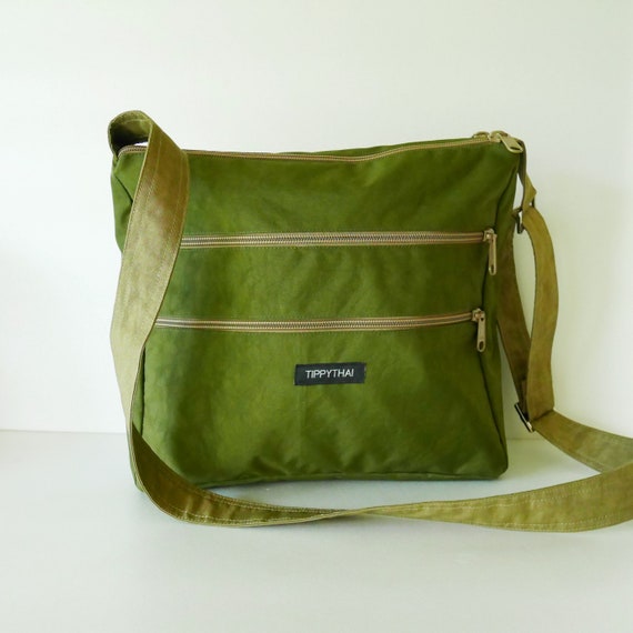 olive green nylon crossbody bag
