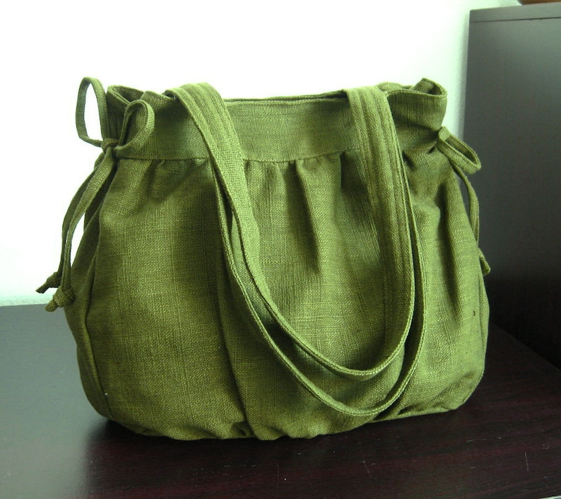 Forest Green Hemp Bag, women purse, tote, everyday bag, work bag, shoulder bag, carry all bag, natural fiber bag, light weight bag MANDY zdjęcie 4