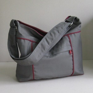 Grey Canvas crossbody Bag - Messenger bag, Travel bag, Women carry all bag, everyday bag, school bag, gift for her - KIRA