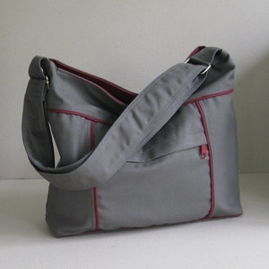 Sac à bandoulière en toile grise - Sac messager, sac de voyage, sac de transport pour femme, sac de tous les jours, cartable d'école, cadeau pour elle - KIRA