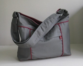 Grey Canvas Crossbody Bag – Handmade Messenger, Travel Carryall - KIRA