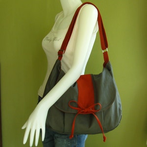 Grey Canvas Messenger bag, School Bag, Diaper Bag, Crossbody bag, Laptop bag, Women bag with bow DIANA image 4