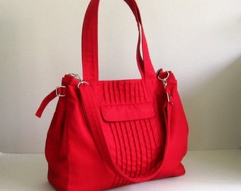 Red canvas messenger school bag - Shoulder bag with pockets, Diaper bag, Crossbody bag, Tote, Travel bag, Women everyday bag, - CARRIE