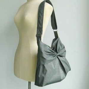Grey Water-Resistant Bag, nylon, bow, light weight bag, crossbody bag, messenger bag, purse, shoulder bag, travel bag, gift for her Martha image 4