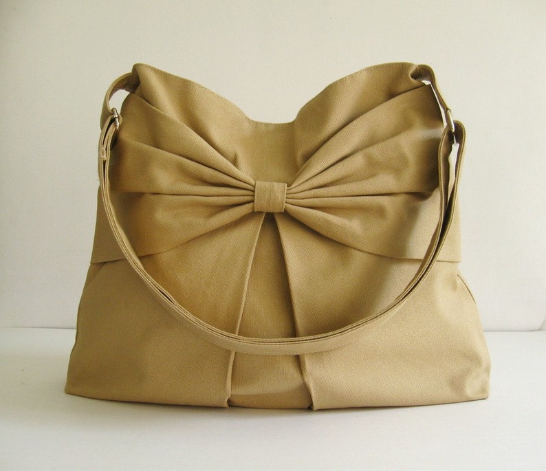 Khaki Canvas Crossbody Bag, purse, tote, habdbag, messenger bag, hobo, bow, cute, stylish  - Martha
