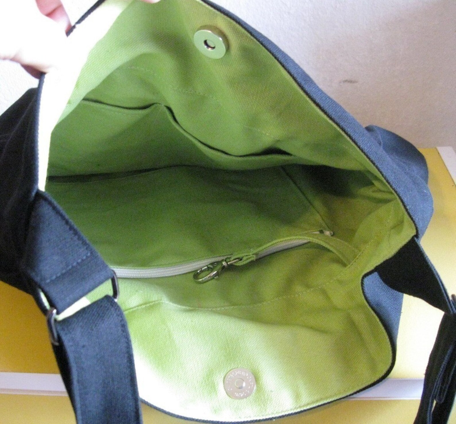 Sale Black Canvas Bag with Pear Lining purse tote Etsy