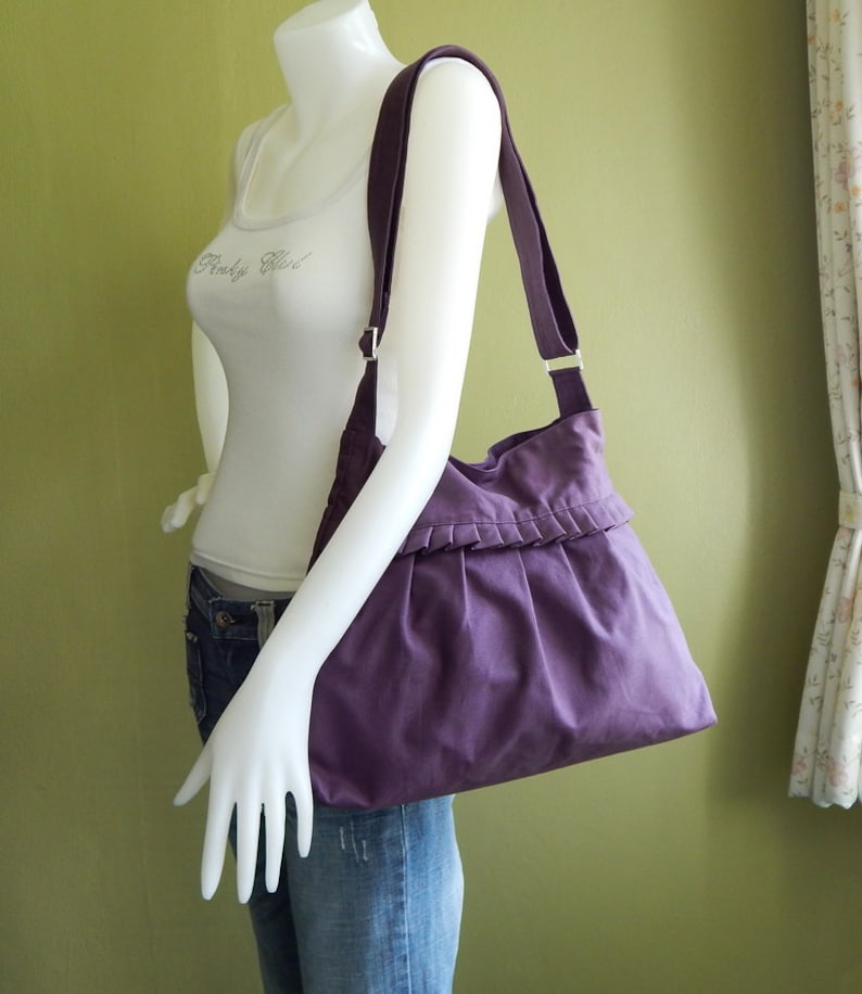 Plum Canvas Ruffle canvas Bag, shoulder bag, women crossbody bag, durable messenger bag, custom made bag, Travel bag, everyday bag SHANNON image 3