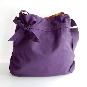 Sac en toile légère violet foncé, sac messager pour femme, sac de tous les jours, cadeau pour elle, sac avec noeud, sac à bandoulière, style unique - DESSERT