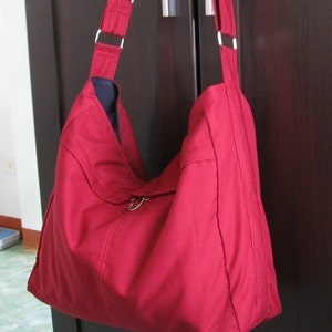 Maroon Cotton Twill Hobo Bag w Adjustable Strap, crossbody bag, women messenger bag, diaper bag, carry all travel bag, shoulder bag Carmen image 3