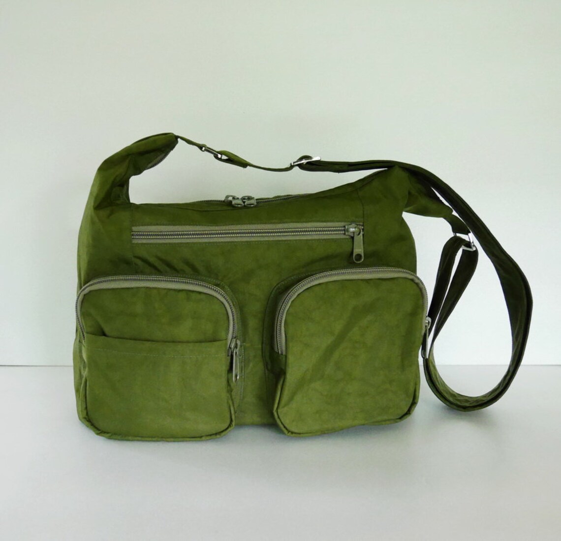 Dark Olive Water Resistant Nylon Messenger Bag Women Diaper Etsy