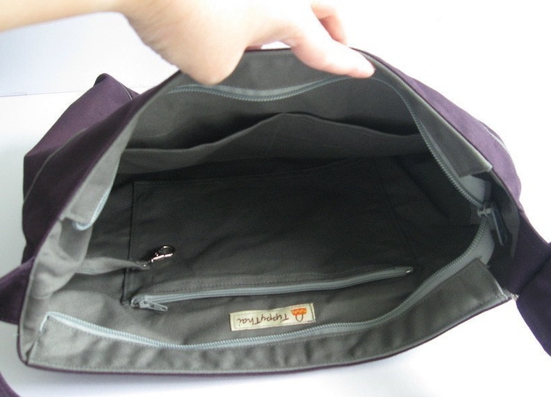 Deep purple Cotton Travel Hobo Bag, zipper closure bag, women messenger bag, gift for her, everyday work bag, light weight bag Faye zdjęcie 5
