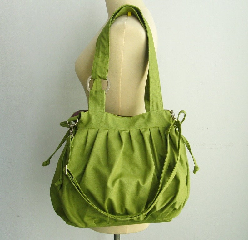 Pear canvas cross body bag, shoulder bag with adjustable strap, gift for her, messenger bag, travel hobo bag, bag with pleats Pumpkin image 2