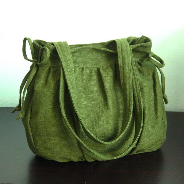 Forest Green Hemp Bag, women purse, tote, everyday bag, work bag, shoulder bag, carry all bag, natural fiber bag, light weight bag - MANDY