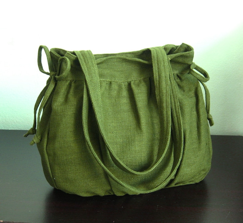 Forest Green Hemp Bag, women purse, tote, everyday bag, work bag, shoulder bag, carry all bag, natural fiber bag, light weight bag MANDY image 1