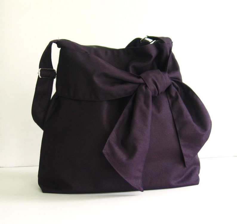 Deep Purple Cross body Canvas Bag, sac avec poches, sac à bandoulière pour femme, sac de tous les jours avec nœud, sac de messager, sac de voyage, élégant NINNY image 1
