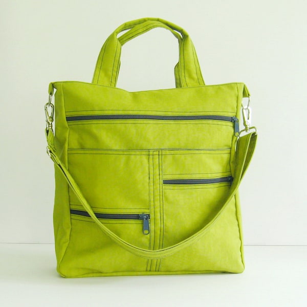 Apple Green Water-Resistant Nylon Bag - laptop bag, Diaper bag, Messenger bag, Tote, Travel bag, Women work bag, everyday bag - MELISSA