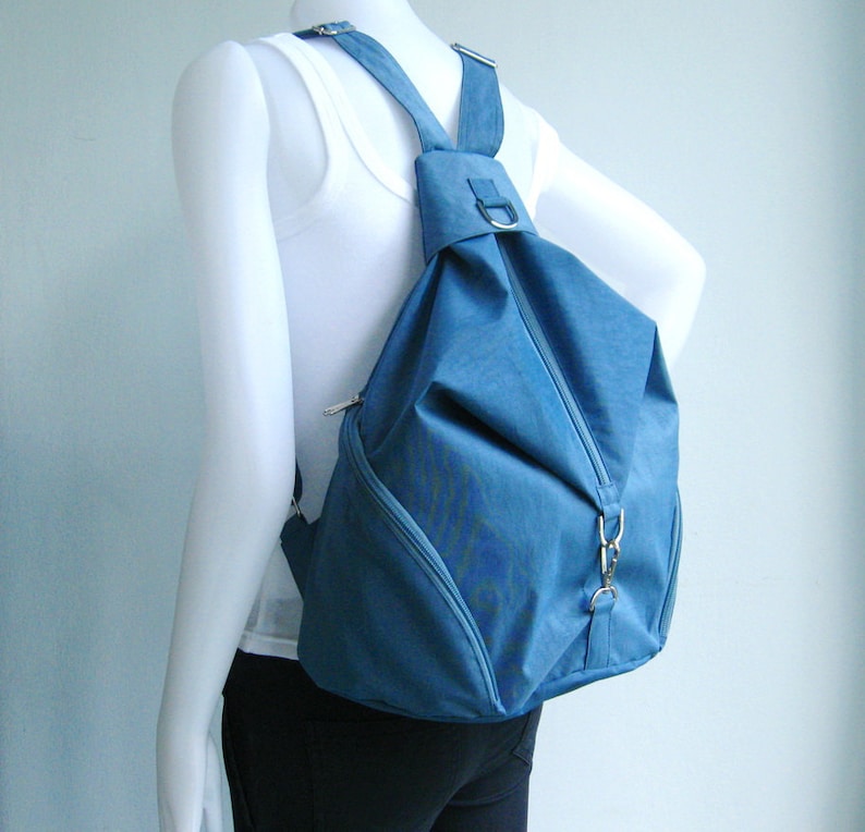 Dark Sky Blue Water Resistant Nylon Backpack Shoulder Bag Etsy