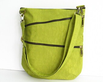 Water-Resistant Messenger Bag in Apple Green, cross body bag, shoulder bag, everyday bag, travel bag, many pockets bag, women bag - Enya