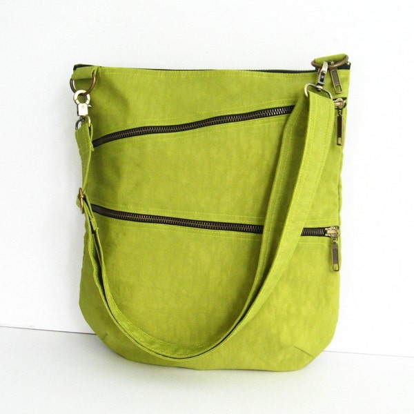 Water-Resistant Messenger Bag in Apple Green, cross body bag, shoulder bag, everyday bag, travel bag, many pockets bag, women bag - Enya